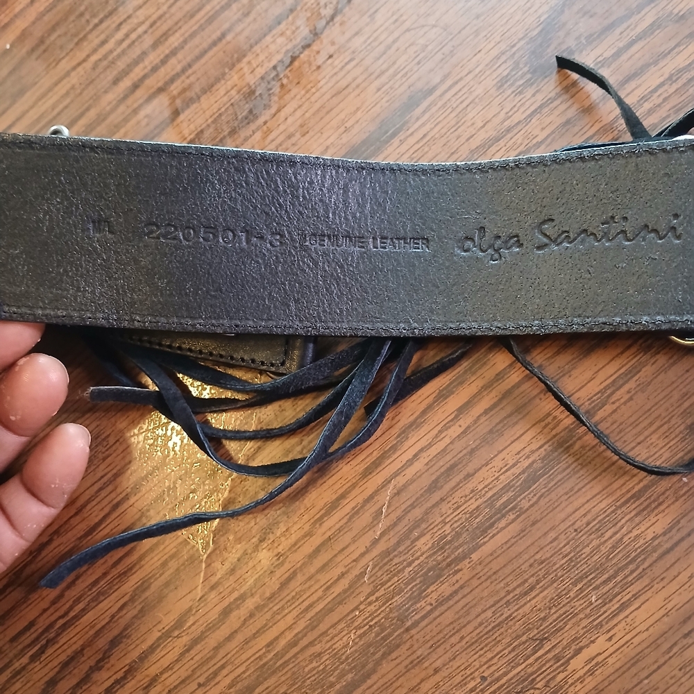 Women's Black Leather Belt with Decorative Buckles - Picture 6 of 8